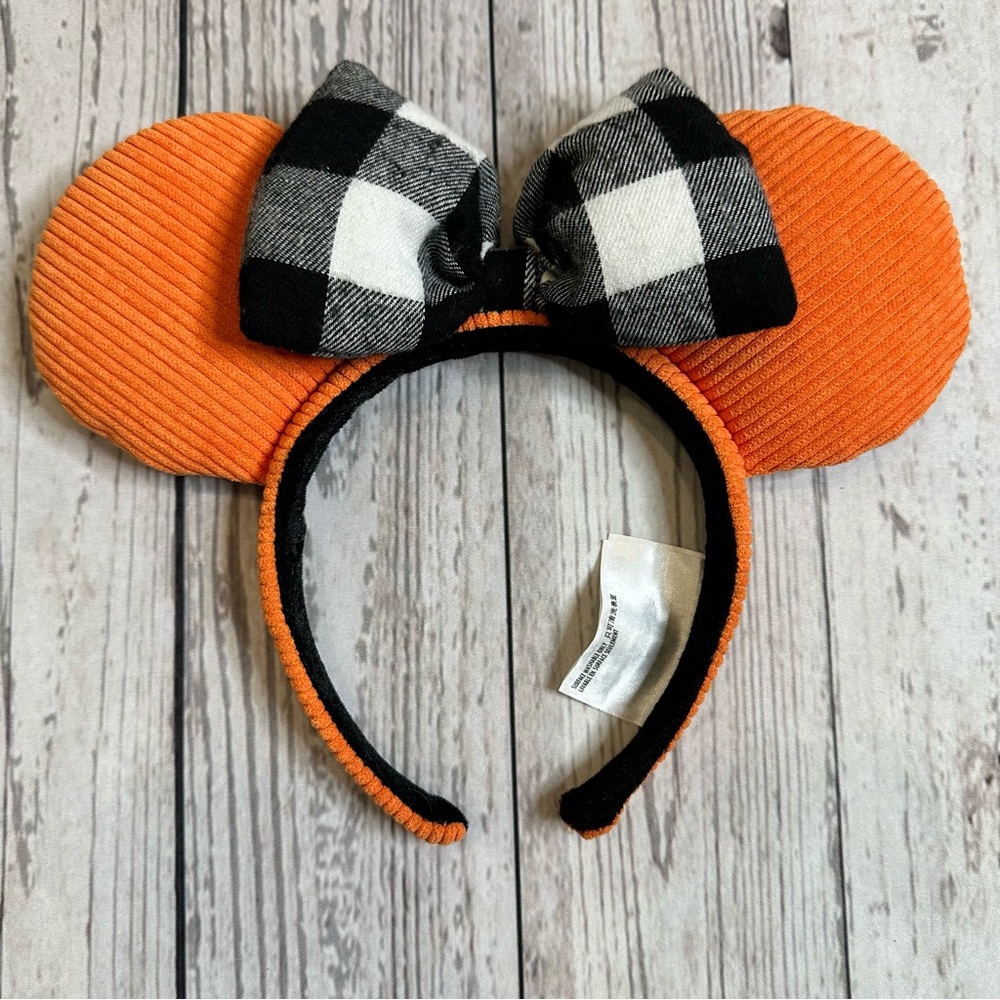 Disney Parks Fall Orange Corduroy with Checkered Bow Ears
